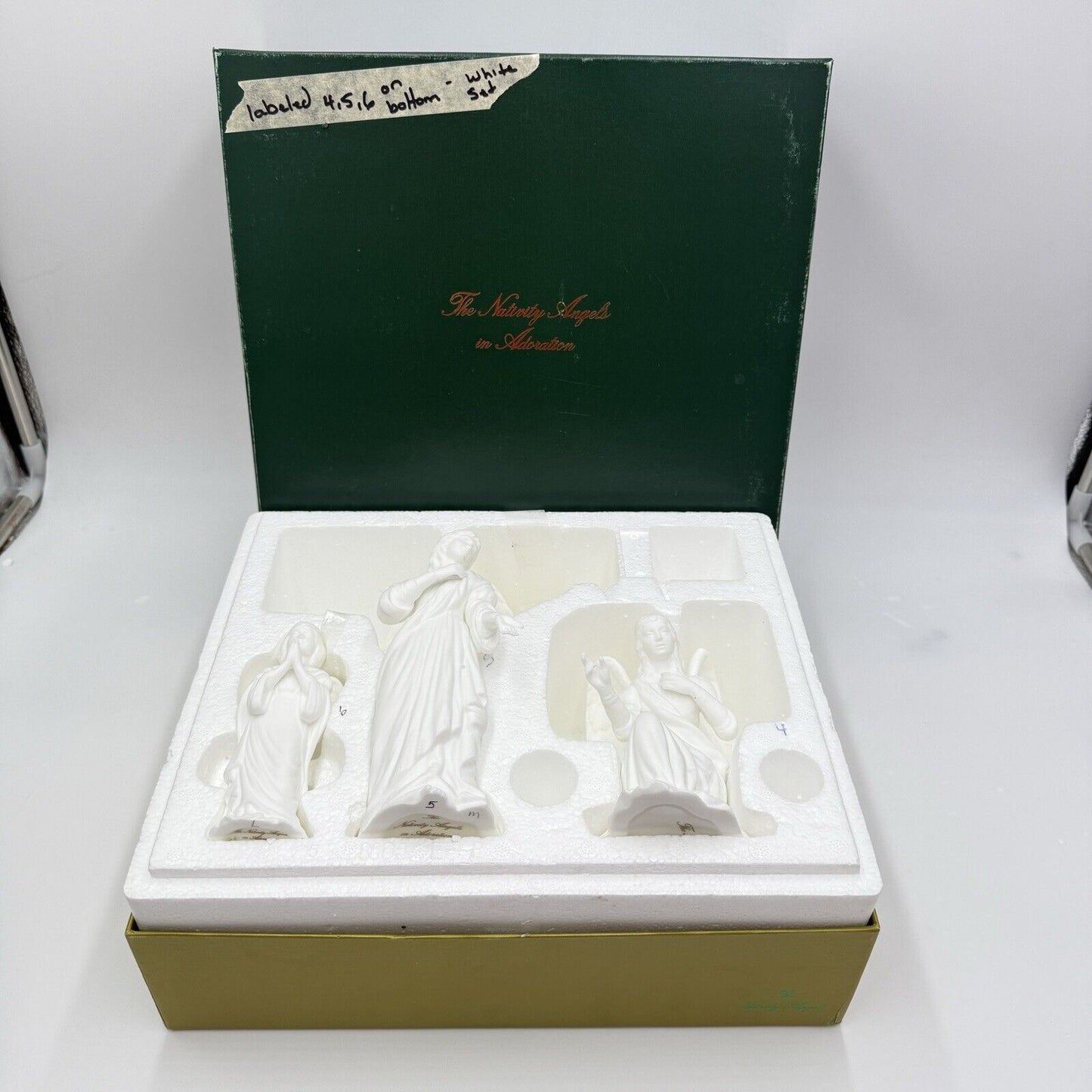 Lenox The Nativity White Bisque Angels Set Figurines Porcelain 1989 Vtg Box 8”