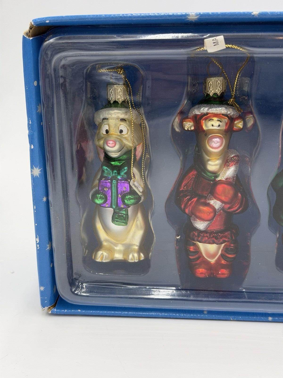 Disney Store Pooh Family Hand Blown Art Glass Ornaments Set 7 Christmas W/box