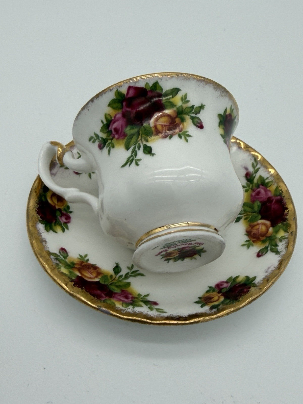 Vtg Royal Albert England Old Country Roses  Miniature Teacup & Saucer 2”H