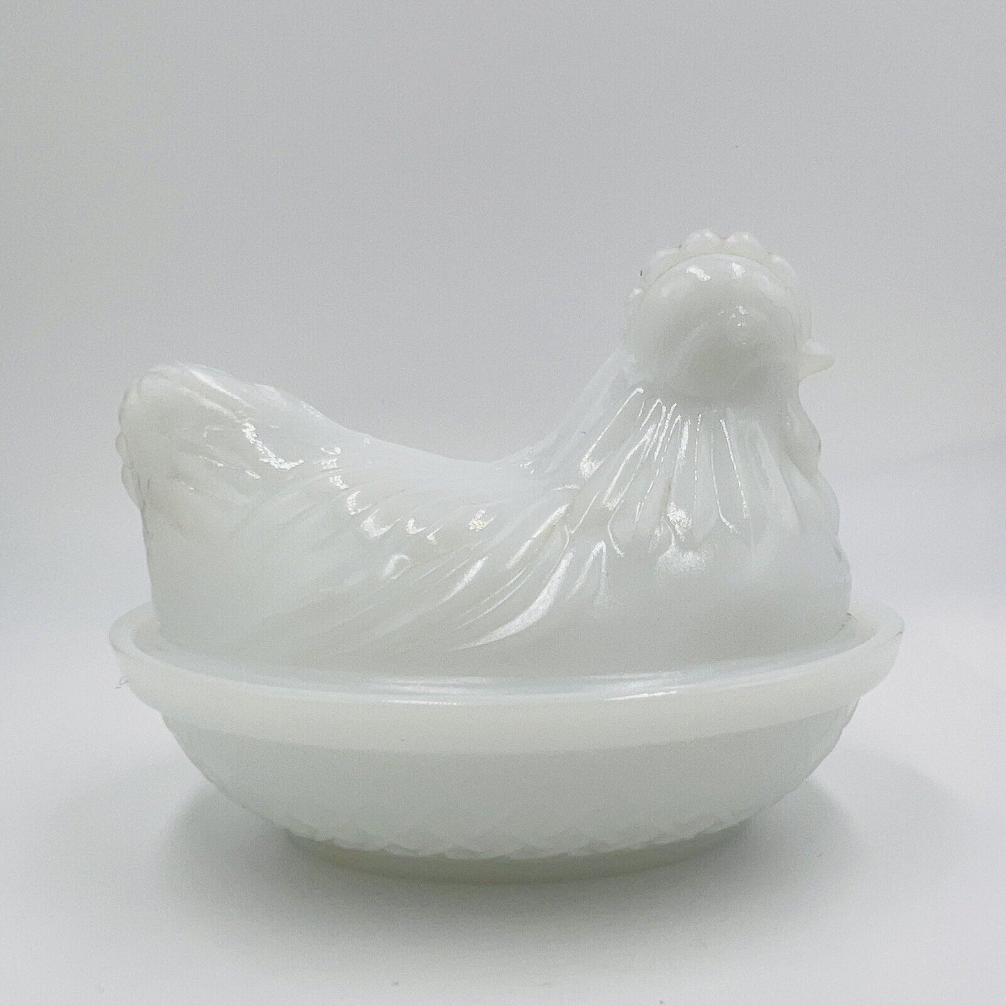 Hazel Atlas  Hen Covered White Milk Glass Nest Covered Dish Vintage Serveware