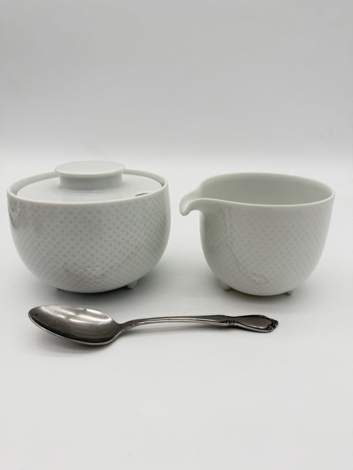 Rosenthal Porcelain Studio Linie Germany Sugar Bowl & Creamer White Glossy Vtg