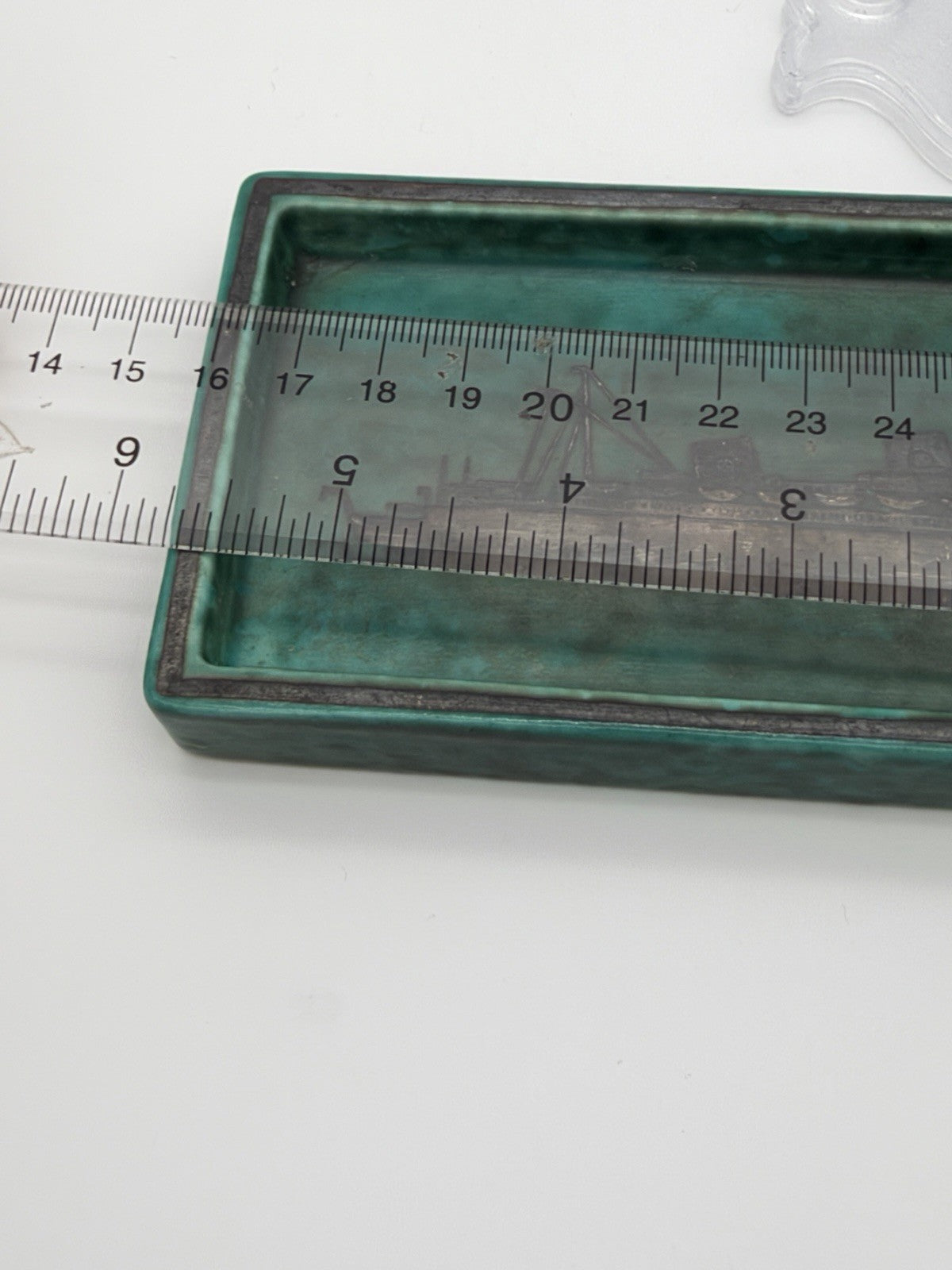 Gustavsberg Sweden Teal Argenta Trinket Dish boat 1940s Wilhelm Kåge
