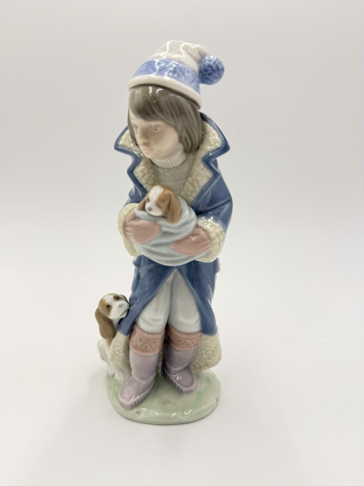 LLADRO Spain Porcelain Friday’s Child Figurine Retired #6019 Boy Puppies Dogs
