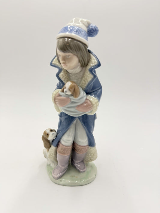 LLADRO Spain Porcelain Friday’s Child Figurine Retired #6019 Boy Puppies Dogs
