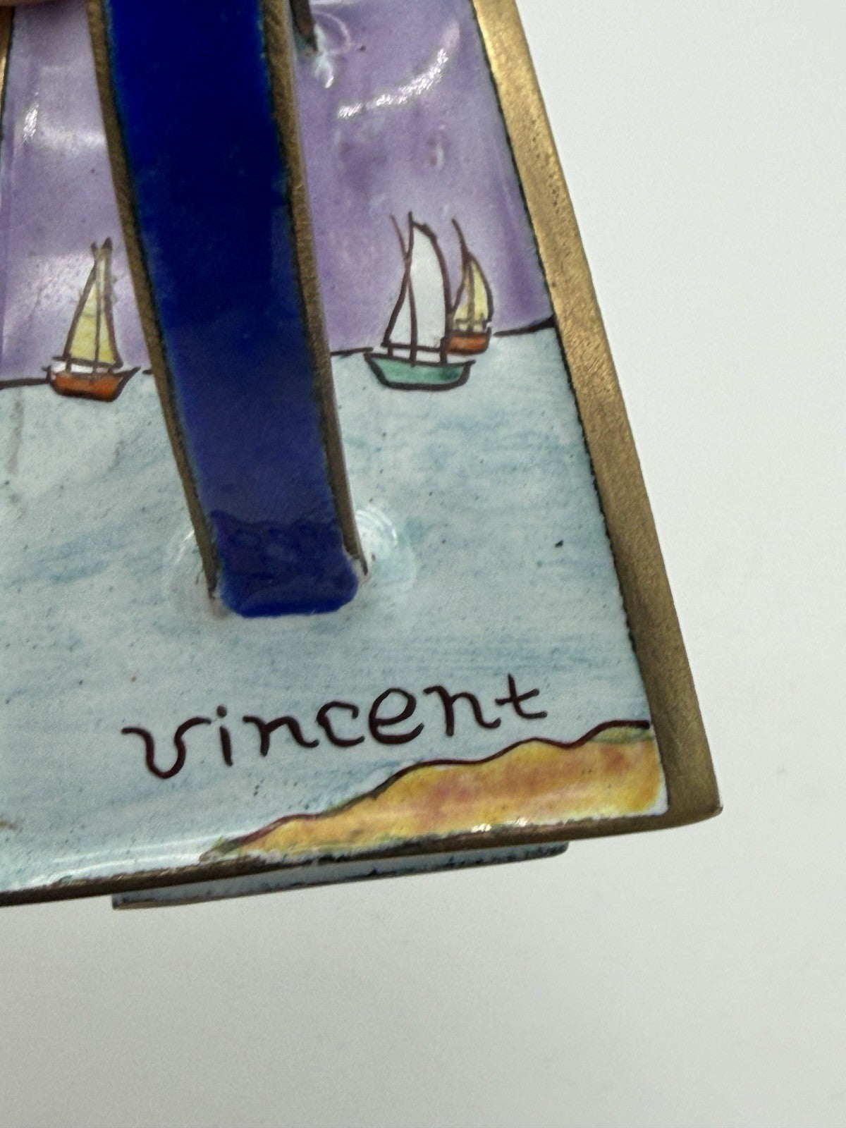 Kelvin Chen miniature enamel copper teapot Van Gogh inspired fishing boat scene