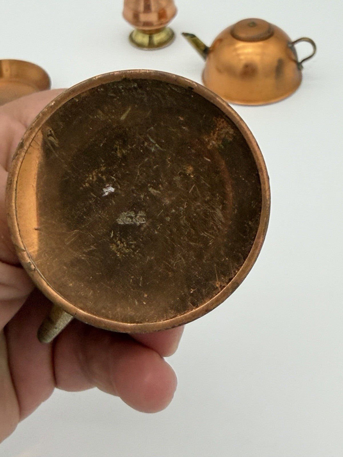 Vintage English Copper Ware Miniature Kettle Dollhouse Metal Retro Set 4 PCs