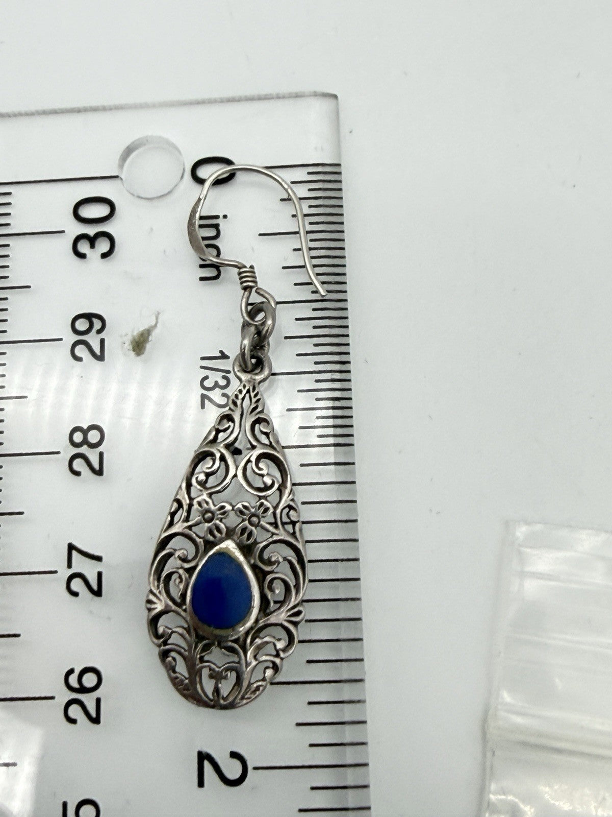 Sterling Silver Filigree with Blue Accent Stone Dangle Earrings