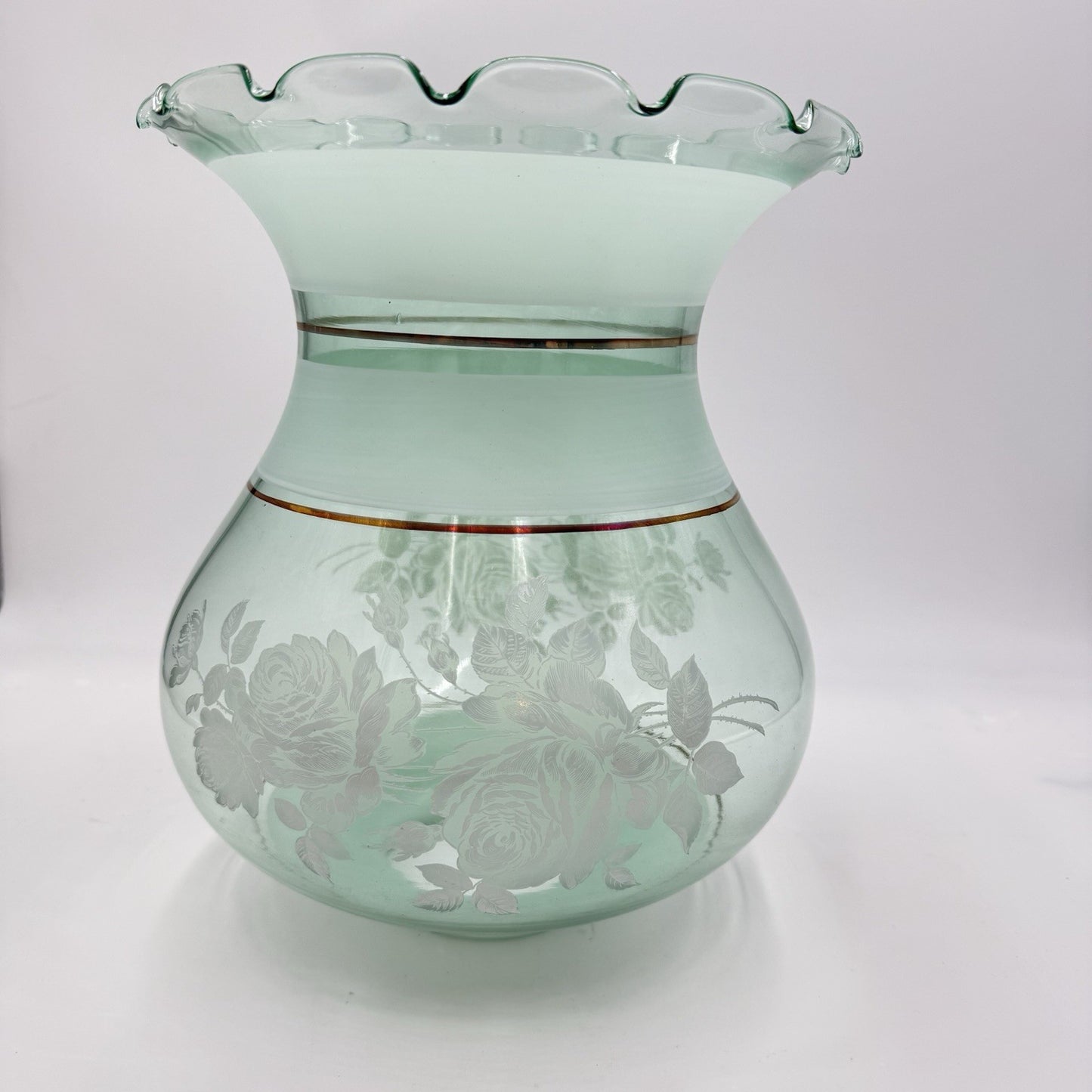 Vintage Gone With The Wind  Torschiere  Roses light Green Glass White B287 Shade