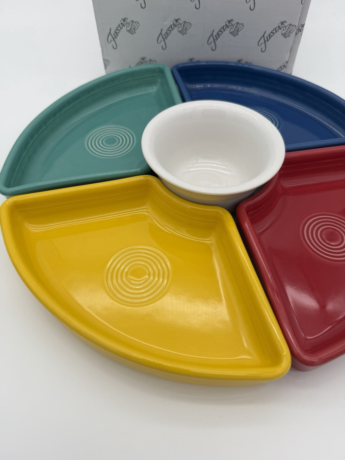 Fiesta Ware 5 Piece Entertainment Set Vibrant Blue Yellow Red White Turquoise
