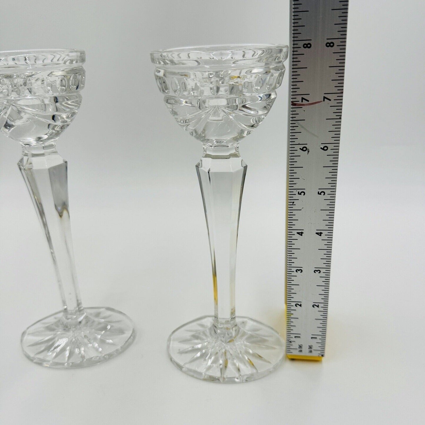 Waterford Crystal Overture Large Pair 8in Conefoot Candlesticks Vintage