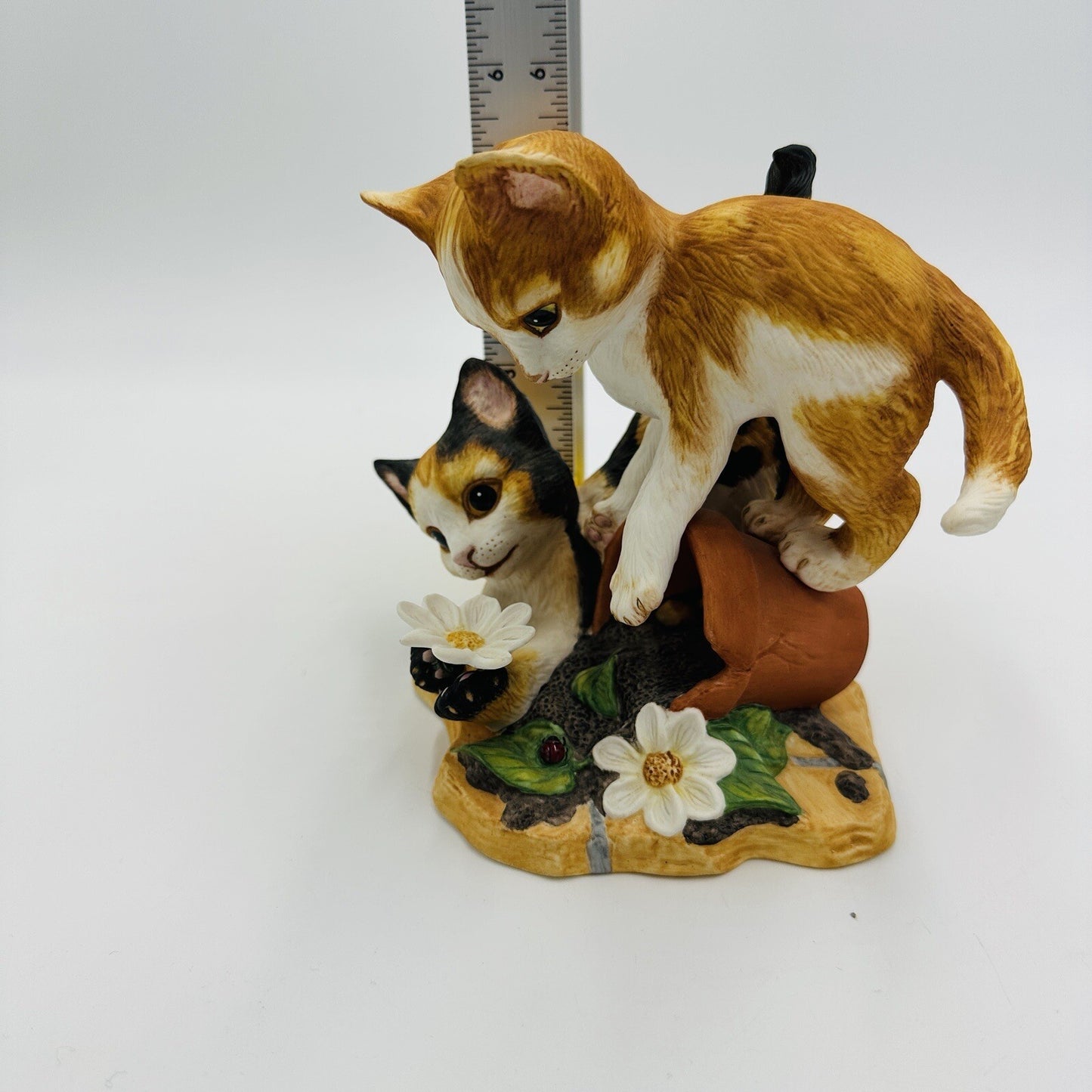 The Franklin Mint Cats Shenenigans' Porcelain Kittens Playing In Pot Figurine
