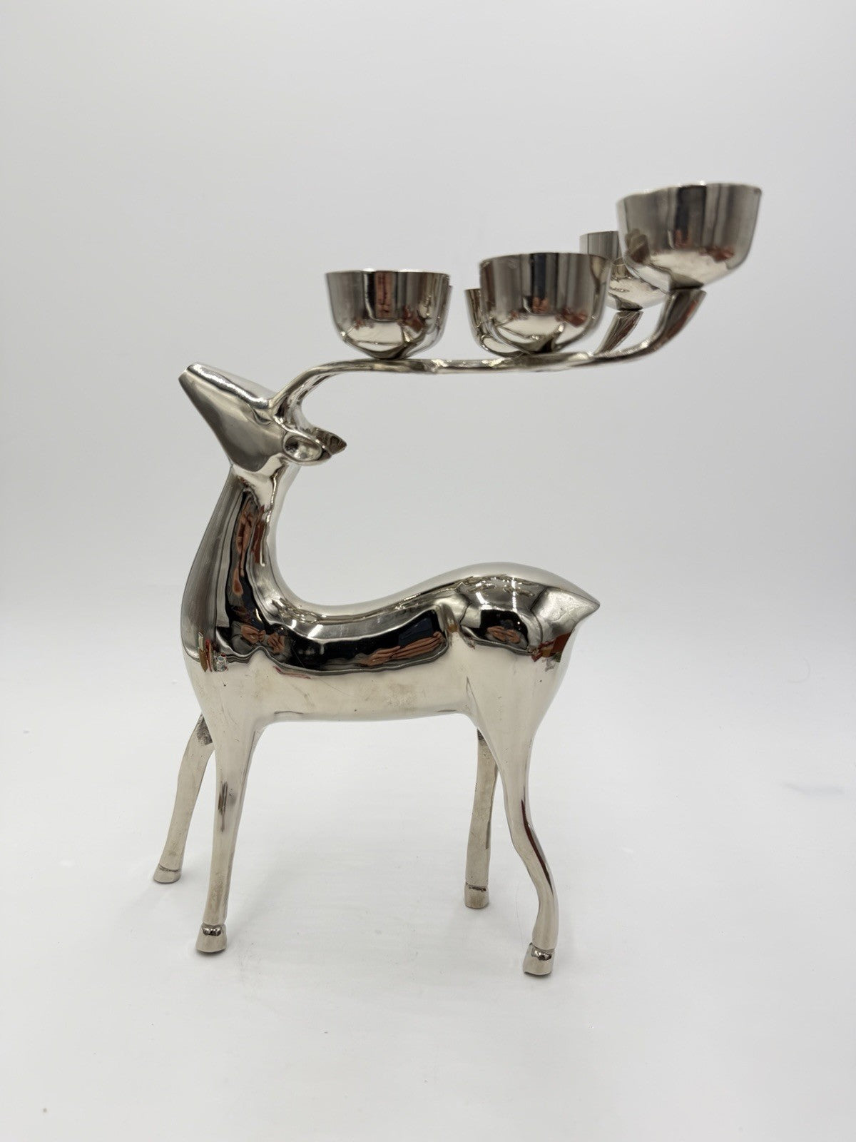 Pottery Barn Silver Plated Deer Candle Holder Candelabra Reindeer Christmas