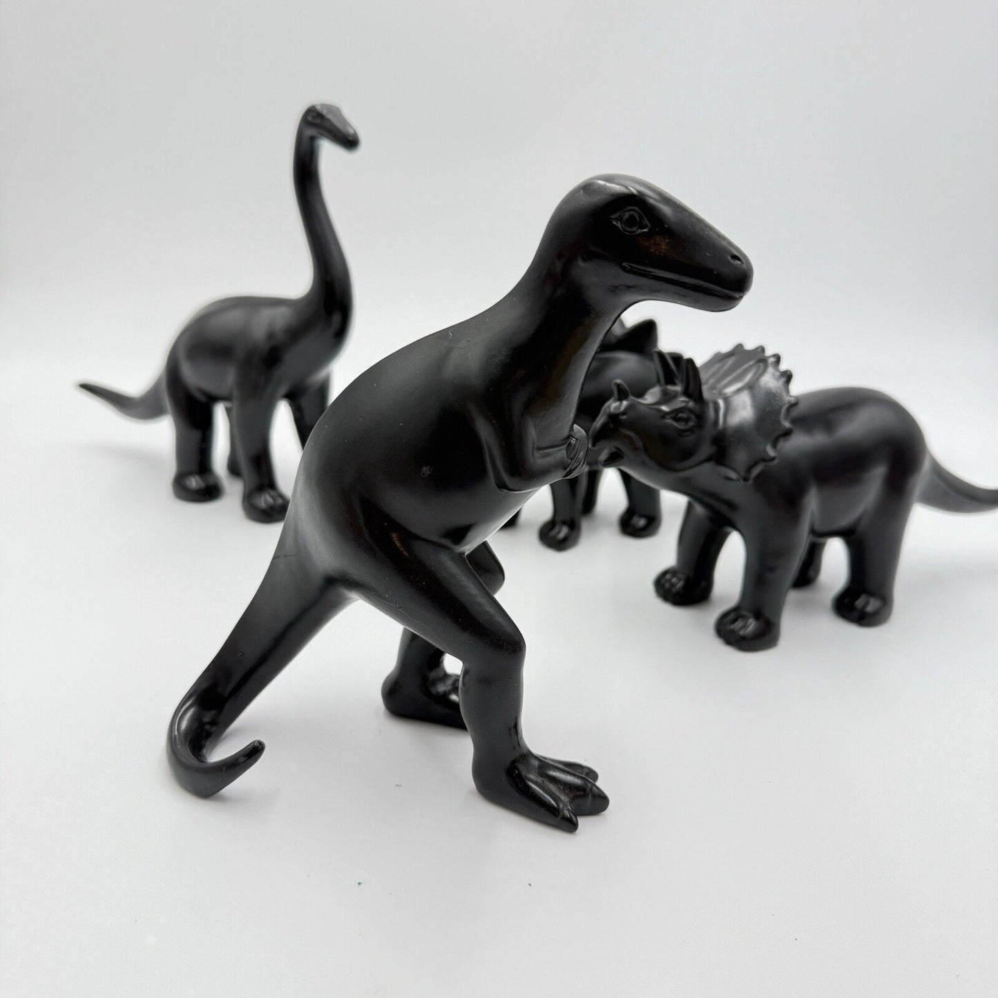 Wooden Dinosaurs Black Solid Carved Set 7” Toys Decor Painted Art Figurines