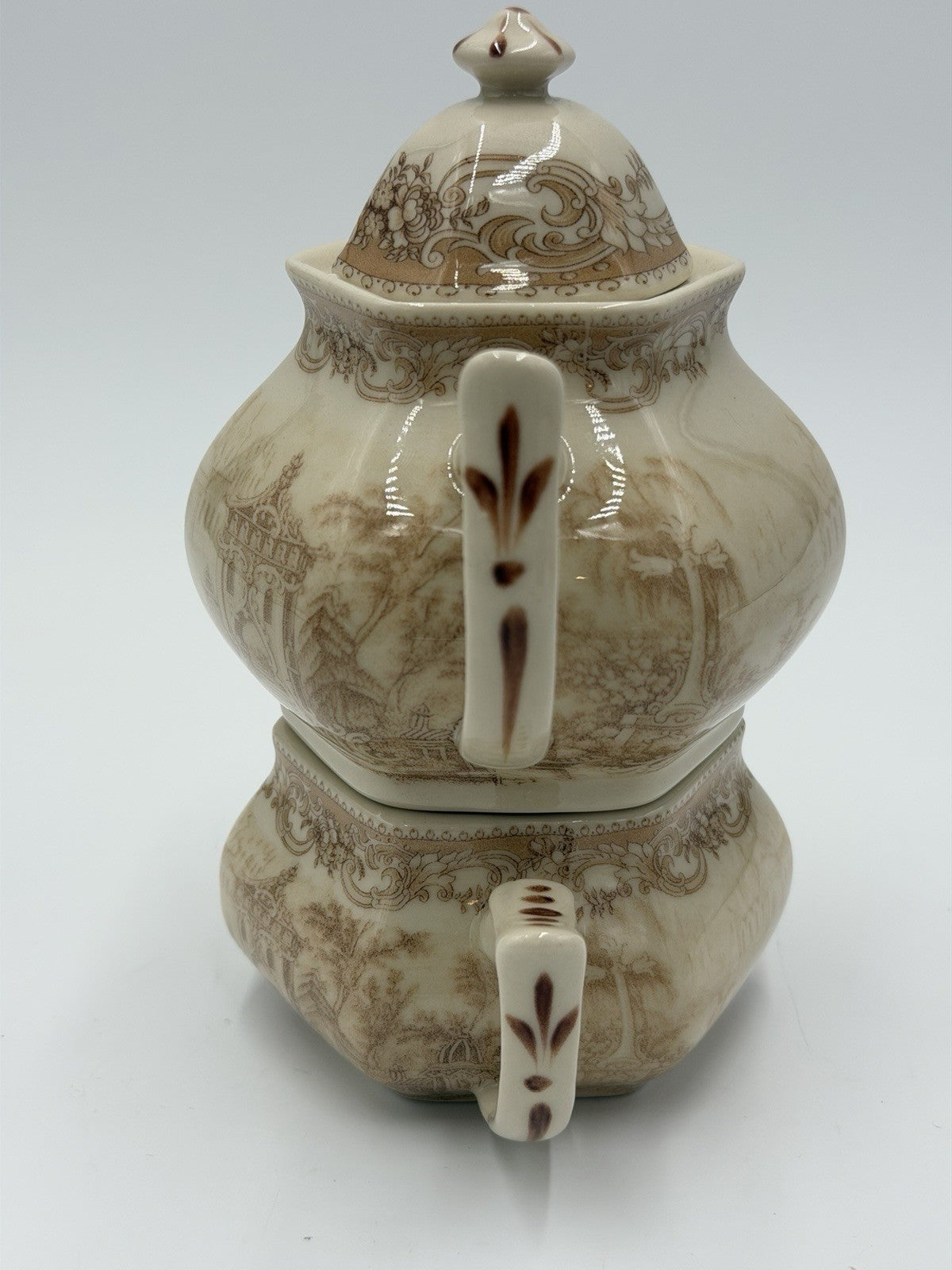 Staffordshire Queen's Fine Earthenware Stackable Porcelain Teapot 7”H Vintage