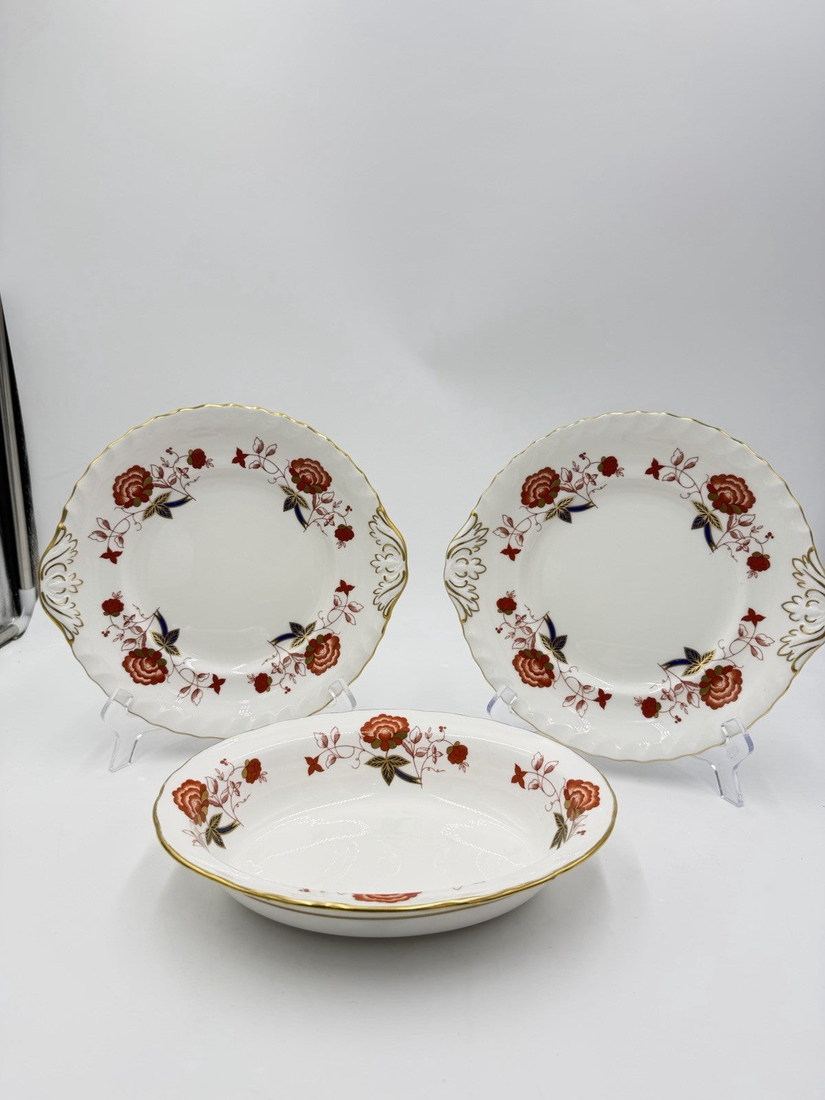 Royal Crown Derby English Porcelain BALI A.1100 XXXIII Vegetable Bowl & 2 Plates