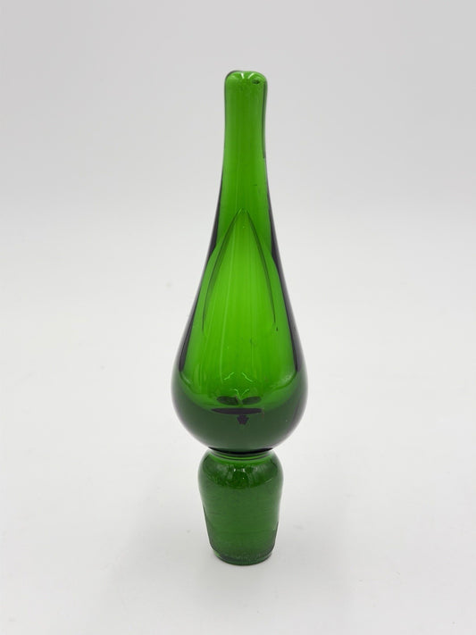 MCM Blenko Crackle Decanter Art Glass Stopper ONLY Green Emerald Hand Blown 5.5”