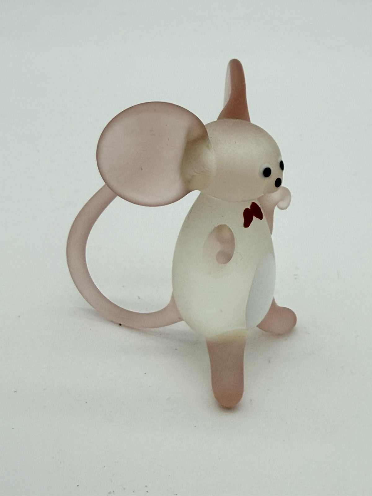Hand Blown Art Glass Mice Mouse Pink White Frosted Glass Figurine 2.5”H