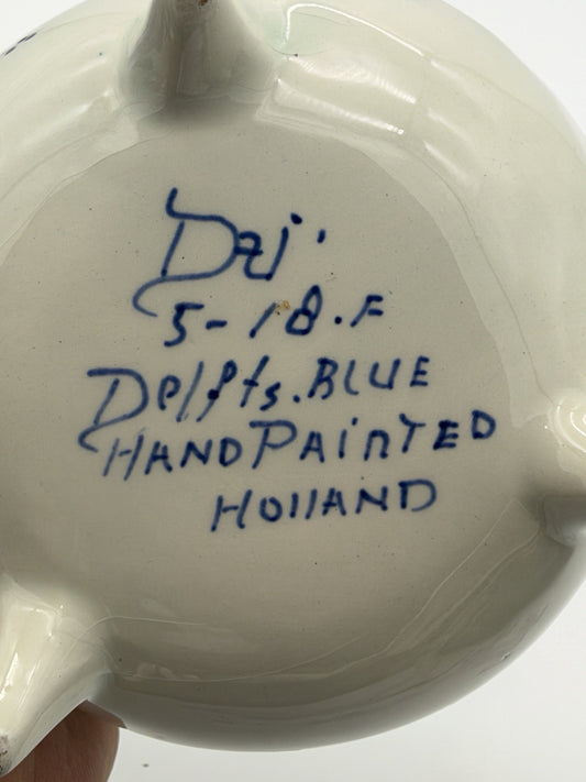 Vintage Delft Dutch Art Pottery Blue White Footed Floral Planter 3”x4” Vase Bowl