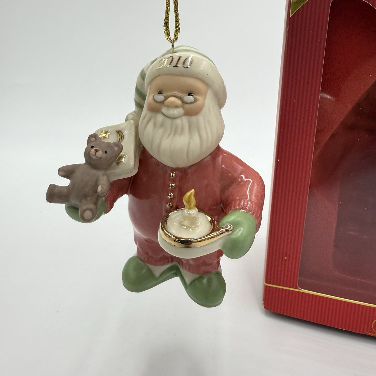 Lenox Annual Christmas Ornament Santa's Slumber Teddy Bear Bedtime Porcelain