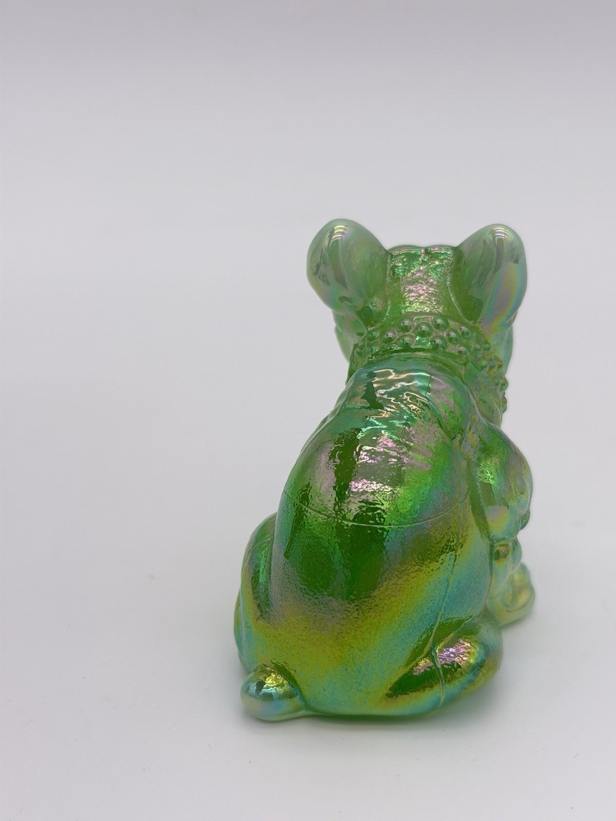 Westmoreland Art Glass Green Iridescent French Bulldog Dog Figurine 2.5”H Mint