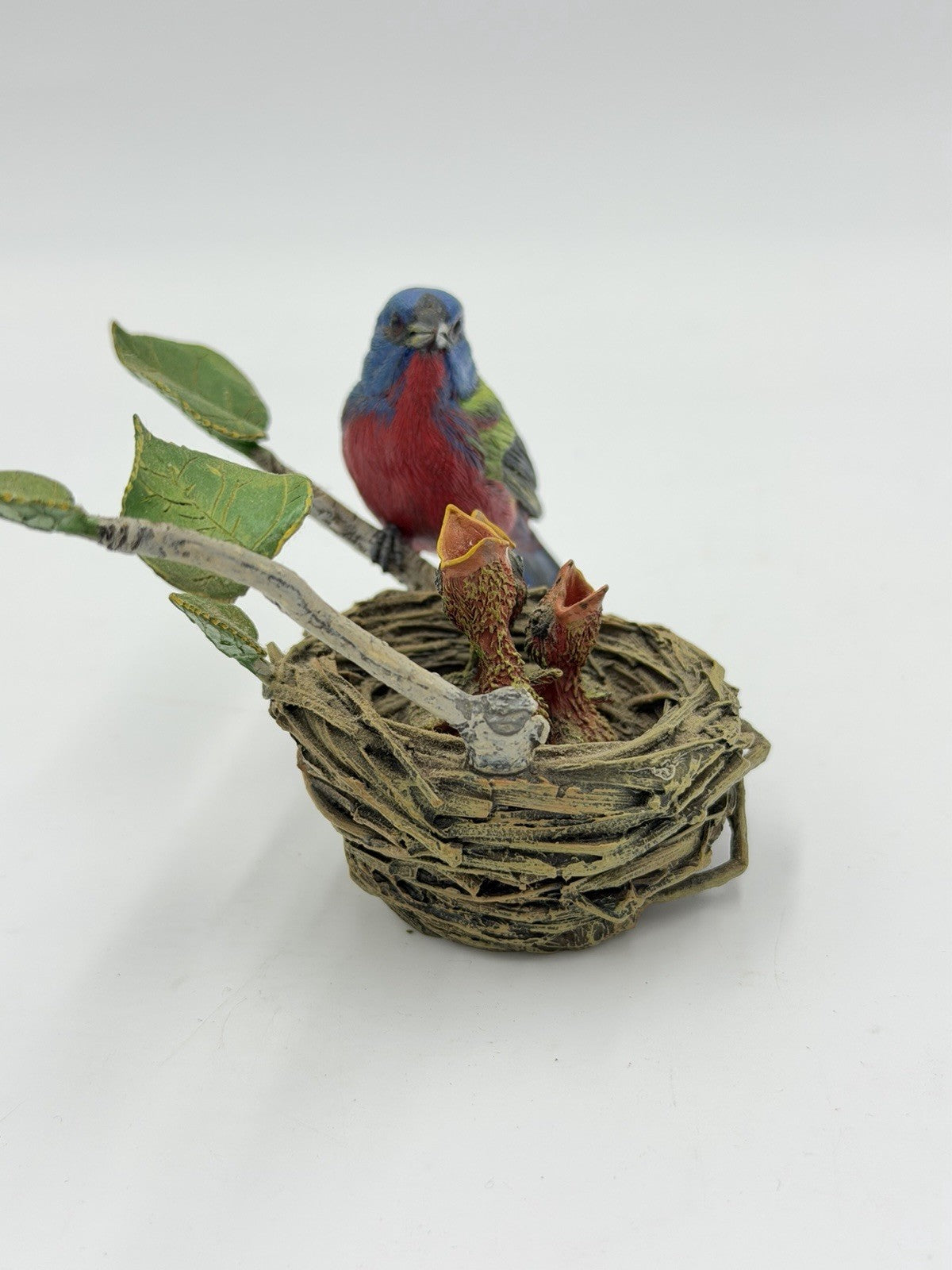 The Danbury Mint Painted Bunting Bird Nest Chicks Mini Figurine 3” Bob Guge
