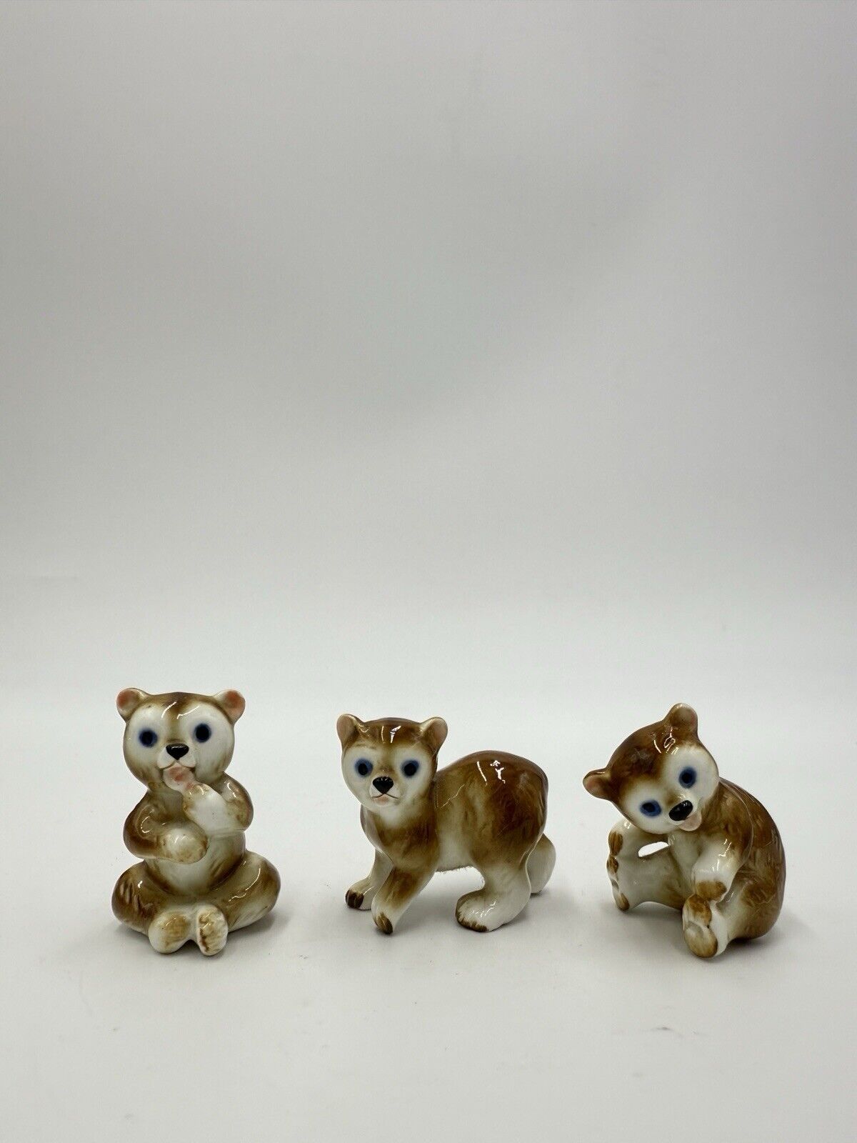 Vintage Japan Bone China Cubs Bear Set Porcelain Figurines Miniature