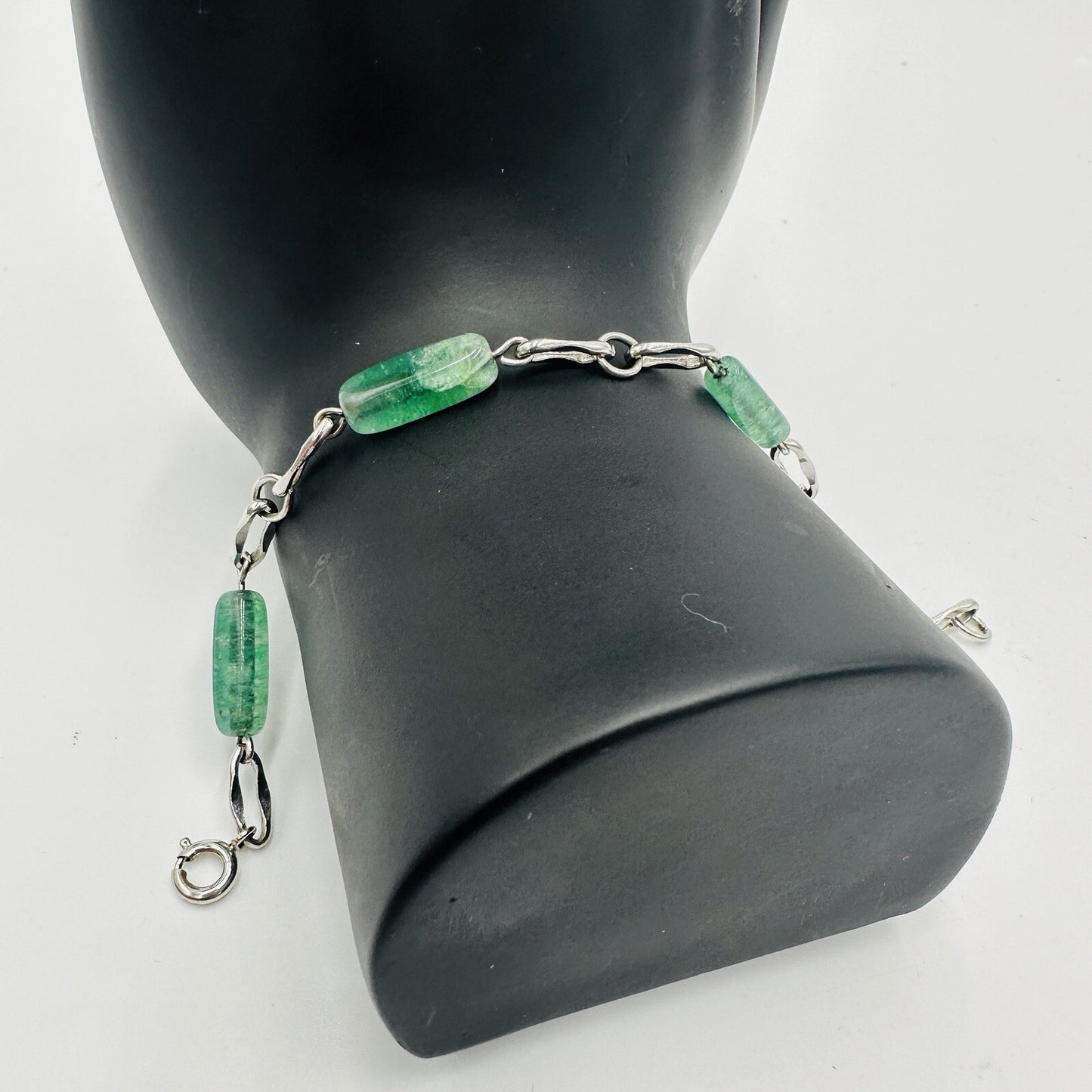 Krementz Bracelet Women's Jewelry Sterling Silver Green Glass Jade Vintage Mark