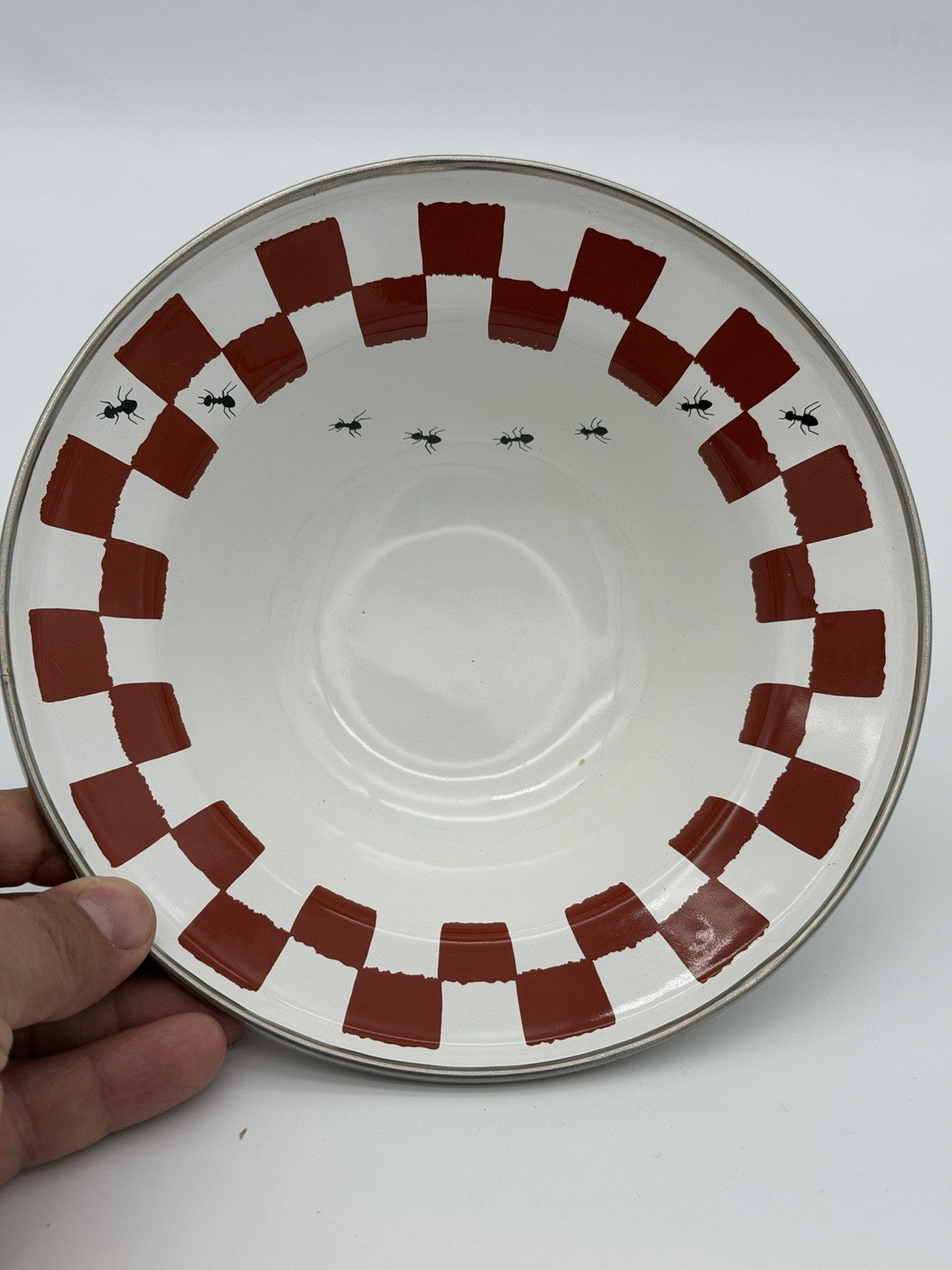 The Golden Rabbit ll by Jean Wilkes 1999 Red Checkered Ants Serving Bowl 7.3”x2”