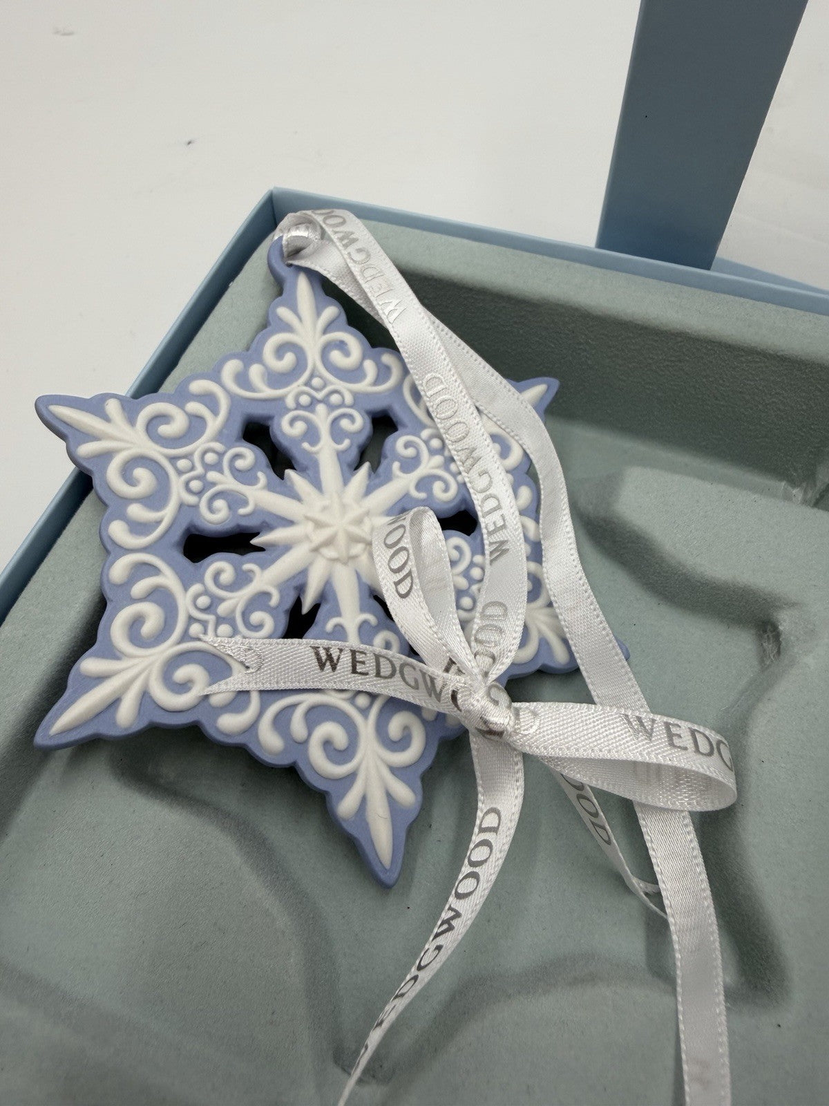 Wedgwood Jasperware White Blue Pierced Snowflake Christmas Ornament