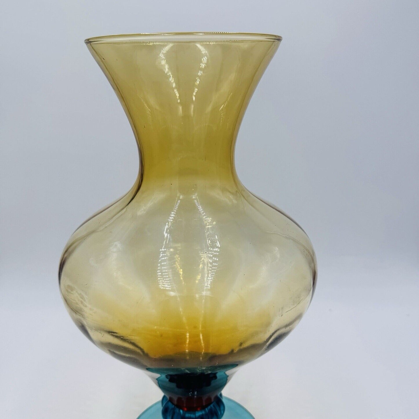 LARGE 16" MURANO VETRO ESEGUITO AMBER OPTIC RIBBED ART GLASS FOOTED VASE