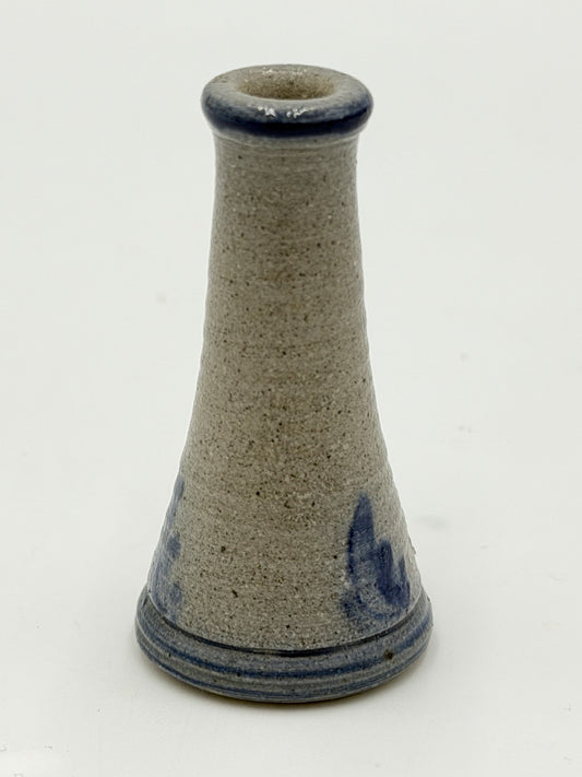 Rowe Pottery Works Miniature Salt Glaze Blue Candle Stick Dollhouse Figurine 2”
