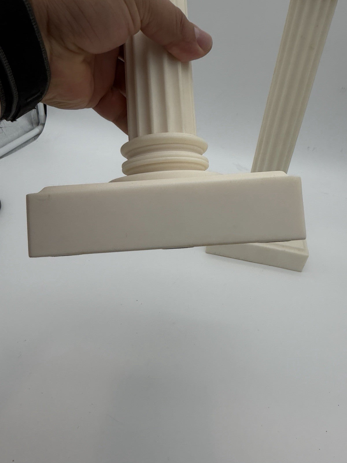 2 Alabaster Carved Roman Columns Corinthian  Sculpture Candle Holders 15.5”x5”