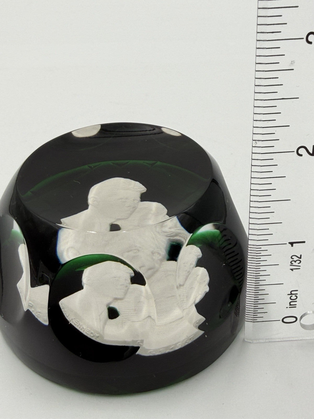 D'Albret Crystal France JFK Jackie Kennedy Sulphide Paperweight Faceted Green