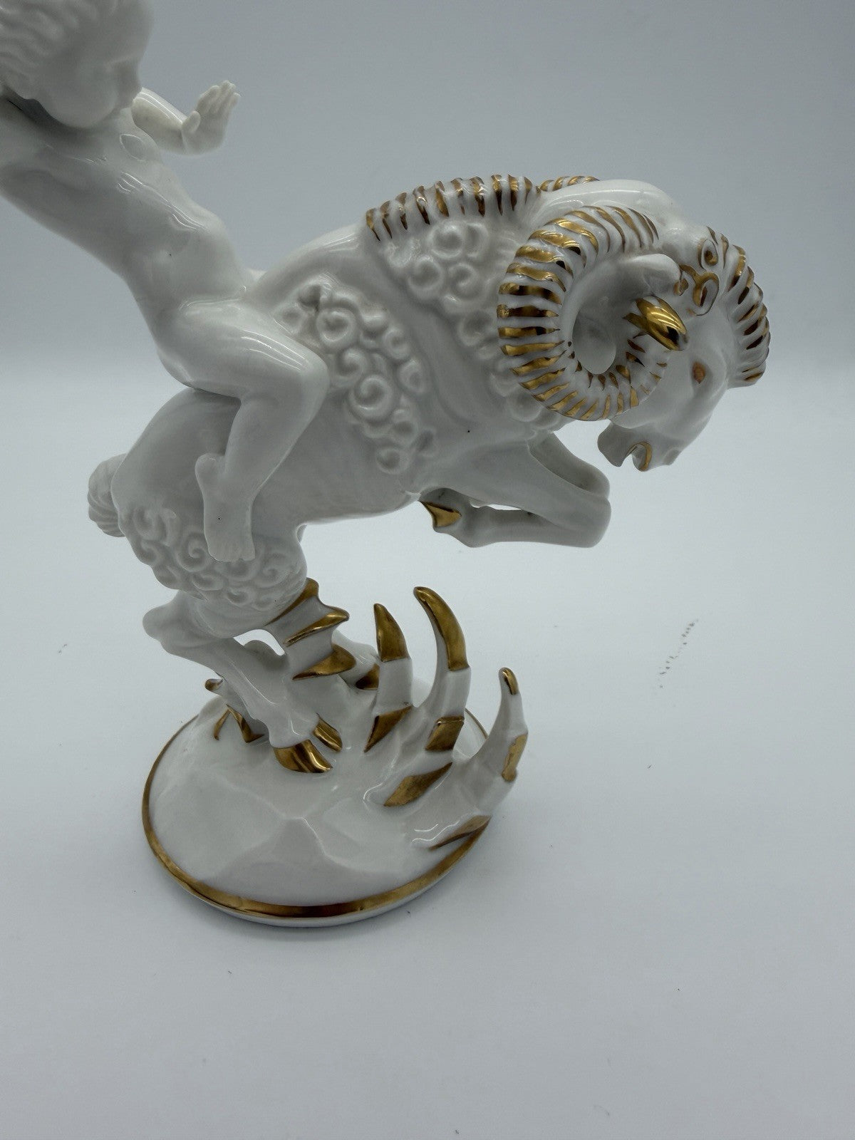 Hutschenreuther Art Deco porcelain High Spirits putto riding ram figurine 7”