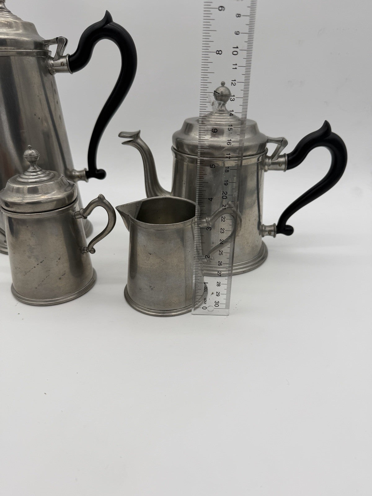 ROYAL HOLLAND Pewter Colonial Black Handle Coffee & Tea Set 4 PCs Daalderop Vtg