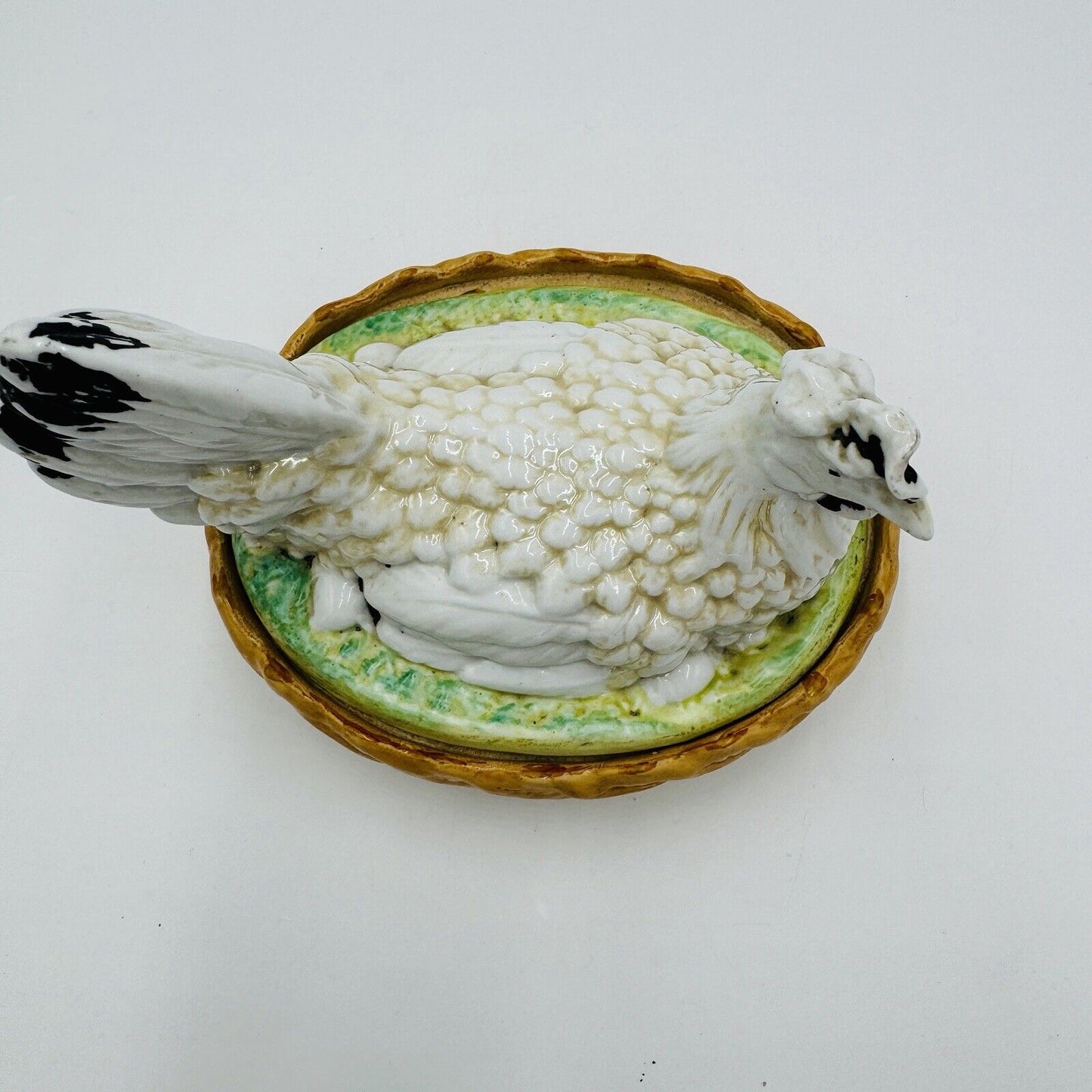 Antique Staffordshire Pottery Hen On Nest Lidded Dish Marked S 254 Chicken Box