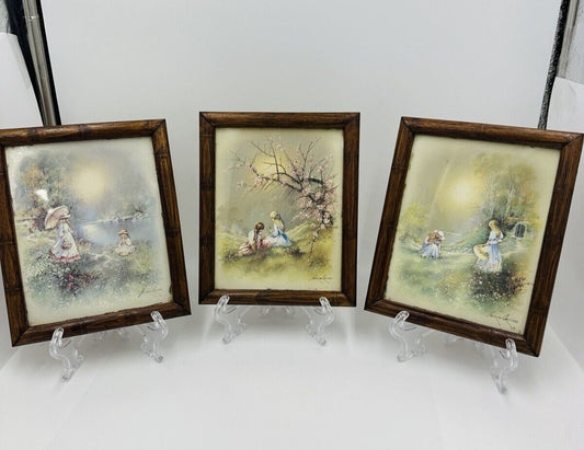 Set of 3 Andres Orpinas Sisters Prints Miniature Wall Art Framed Vintage Artist