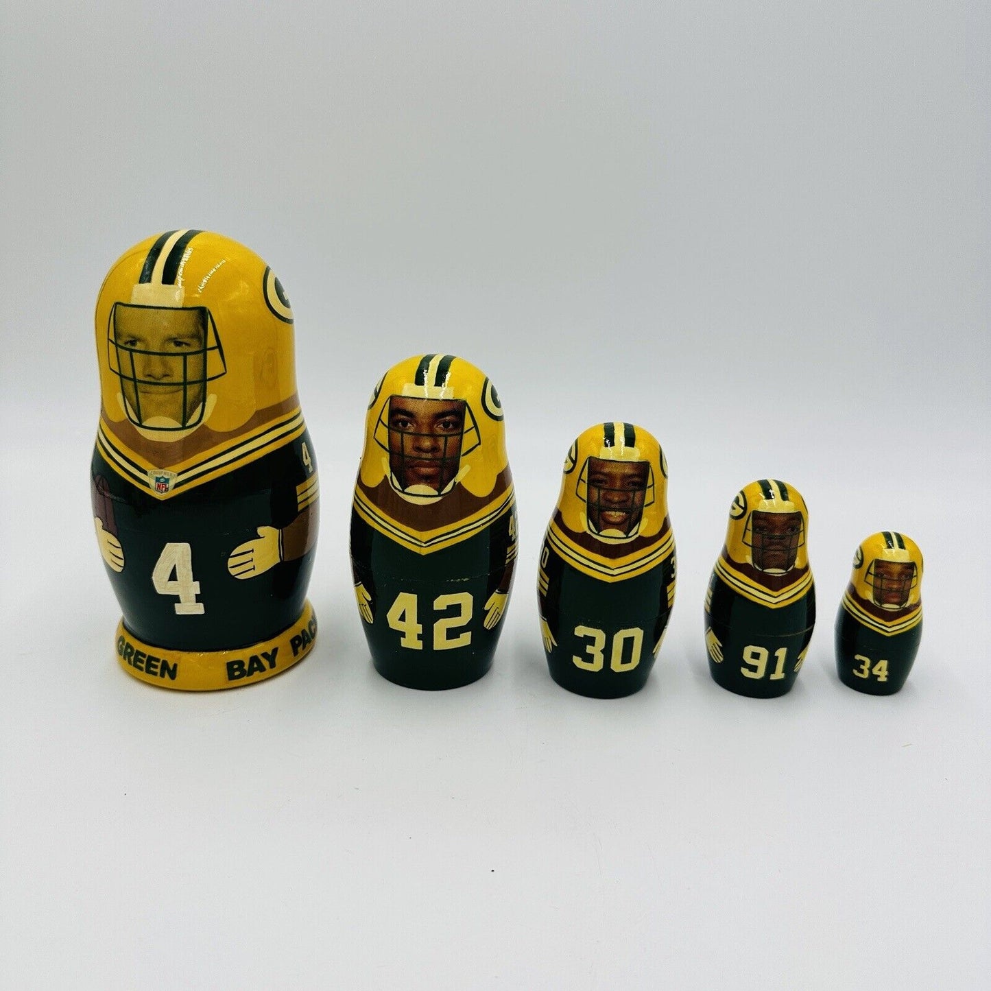 Green Bay Packers Nesting Dolls Handmade Vintage 2002 Set 5 Wisconsin