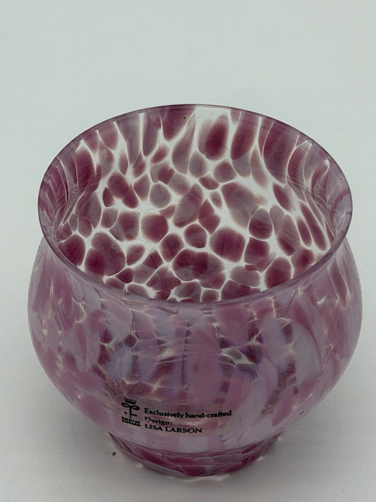 Lisa Larson Art Glass Pink Tea Light Votive Candle Holder Skruf Sweden Vintage