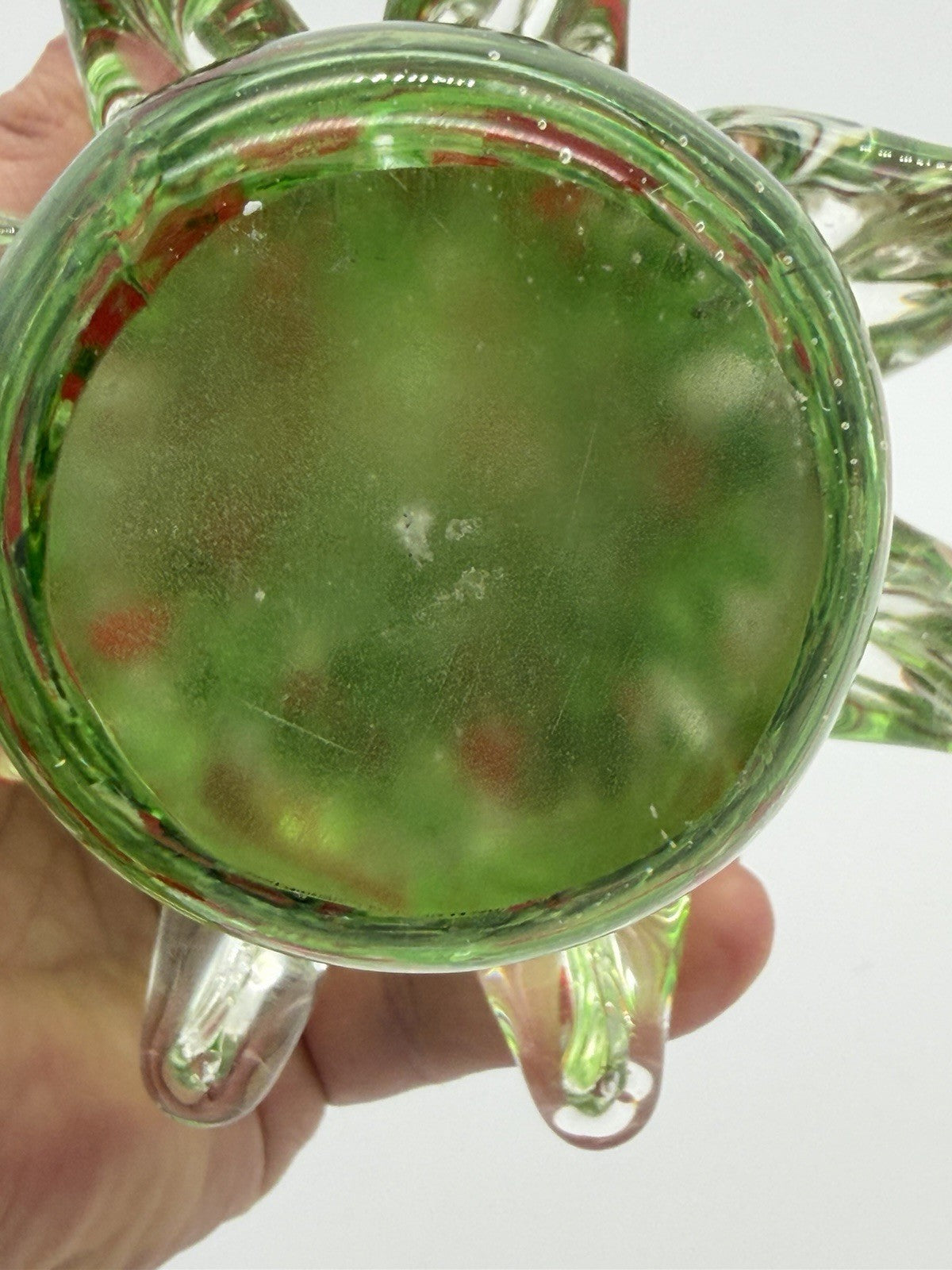 Vtg Hand Blown Art Glass Christmas Tree 9.5”H Green & Red Paperweight Figurine