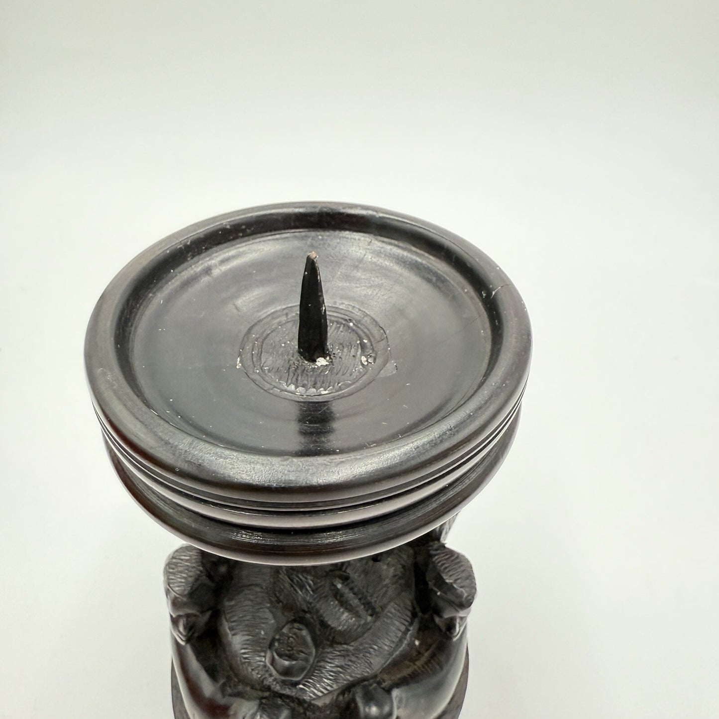 Vintage hand Carved Ebony Wood Nativity Candle Holder Solid Folk Art 6.5in