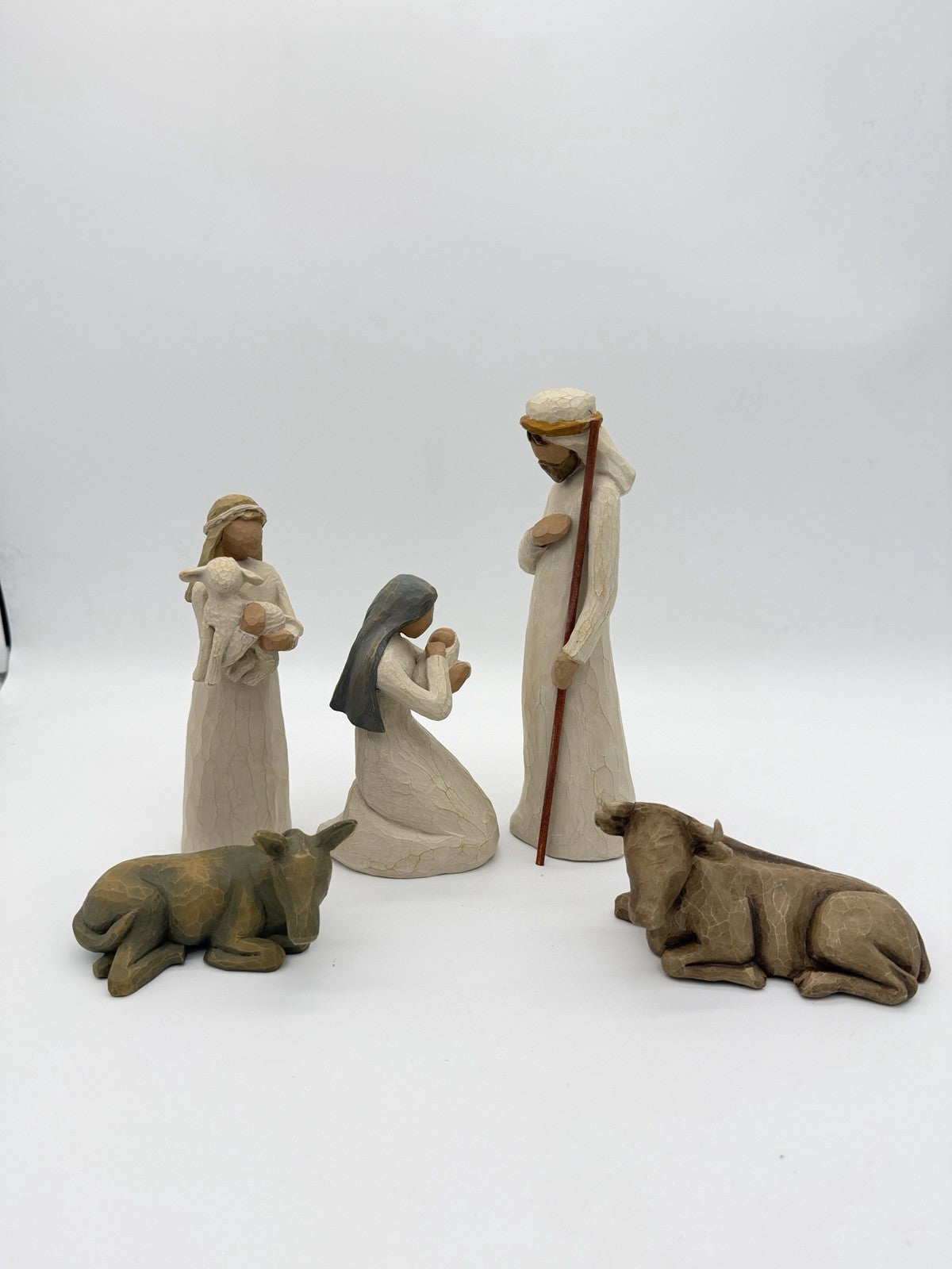 Willow Tree Nativity 1999 Susan Lordi 5 PCs Mary Joseph Shepherd Cow Donkey Set