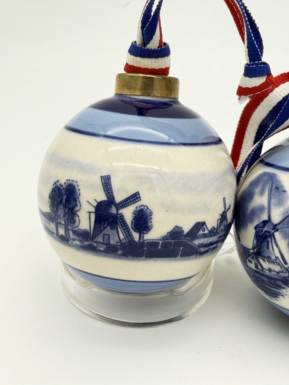 Delft Art Dutch Pottery Blue White Windmill Porcelain Christmas Ball Ornaments
