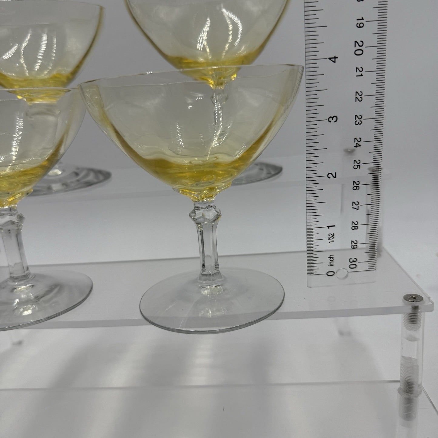 Fostoria Topaz Low Stem Art Glass Sherbet Champagne Yellow Glasses 4” Set 4