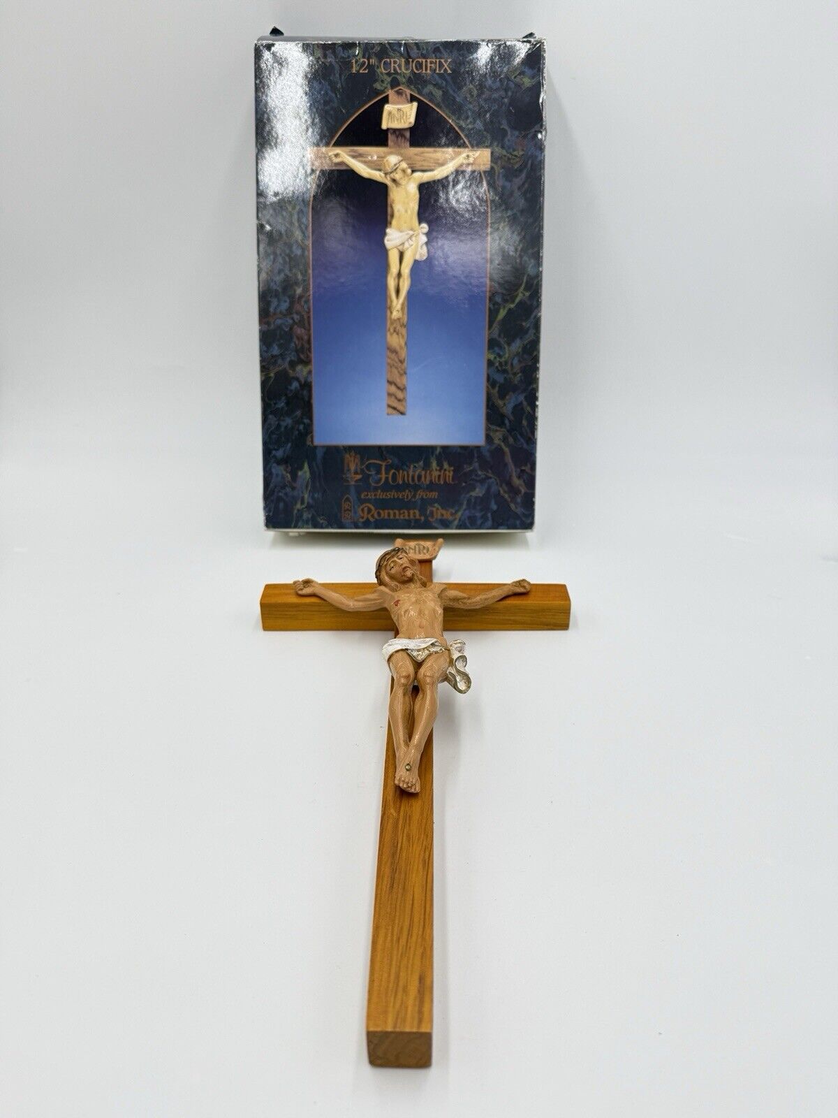 Genuine Fontanini Italy Corpus Crucifix 12" Wood Cross Jesus Christ Figurine Box