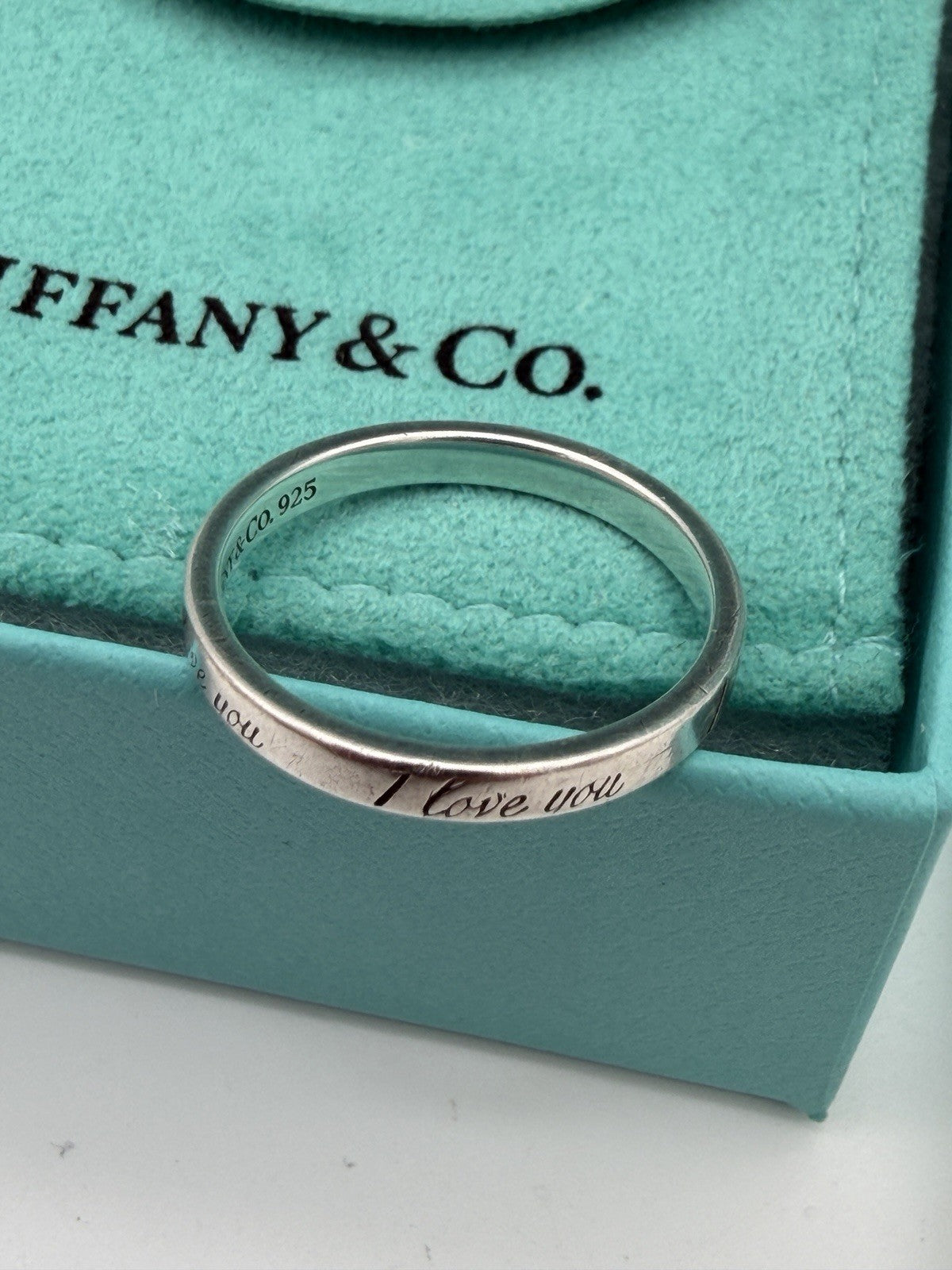 Tiffany &Co Sterling Silver I Love You Notes Narrow Band Ring Box/pouch Size 9