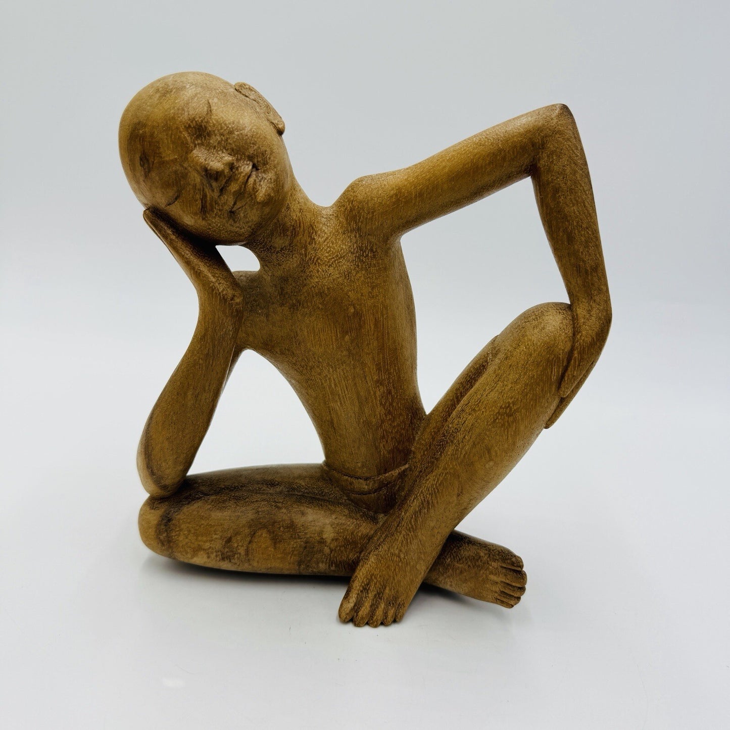The Thinker Wood Carved Vintage Balinese Figural Sculpture c. 1970's