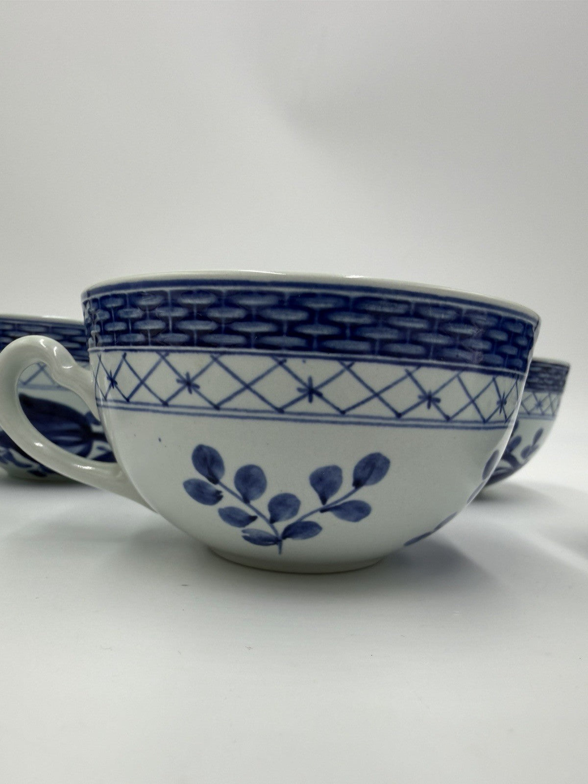 Royal Copenhagen Tranquebar Lattice Band Blue Tea Cup Set #957 Denmark Porcelain