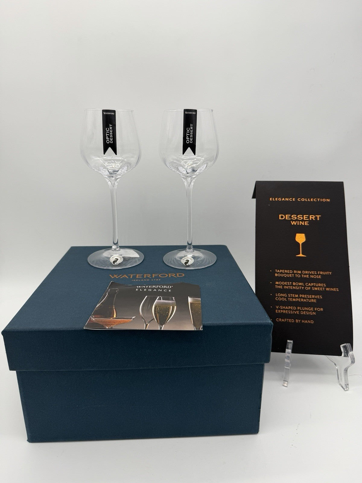 Waterford Crystal Ireland Elegance Optic Dessert Wine Glass Pair New Boxed Clear
