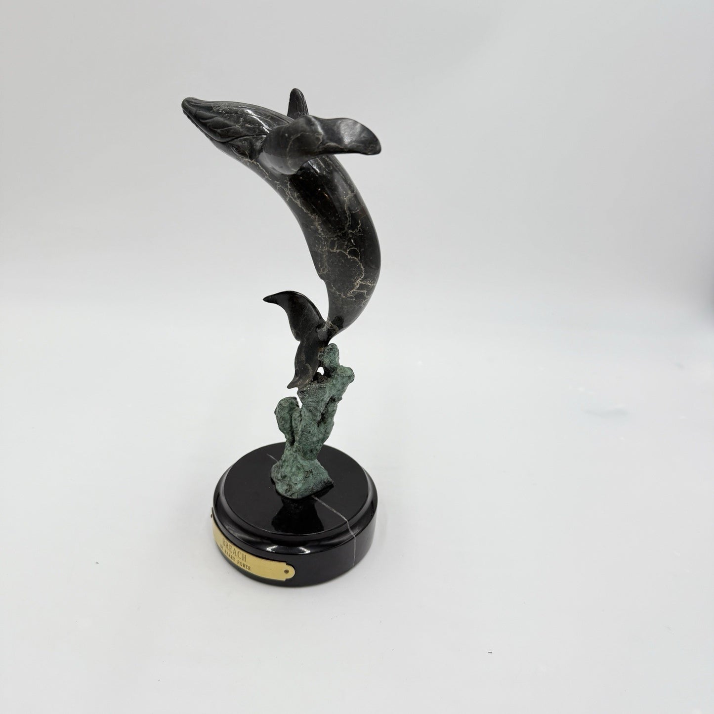 Rare Barry Power Bronze Marble Base Art Sculpture Hunchback Whale Breach” 24/400